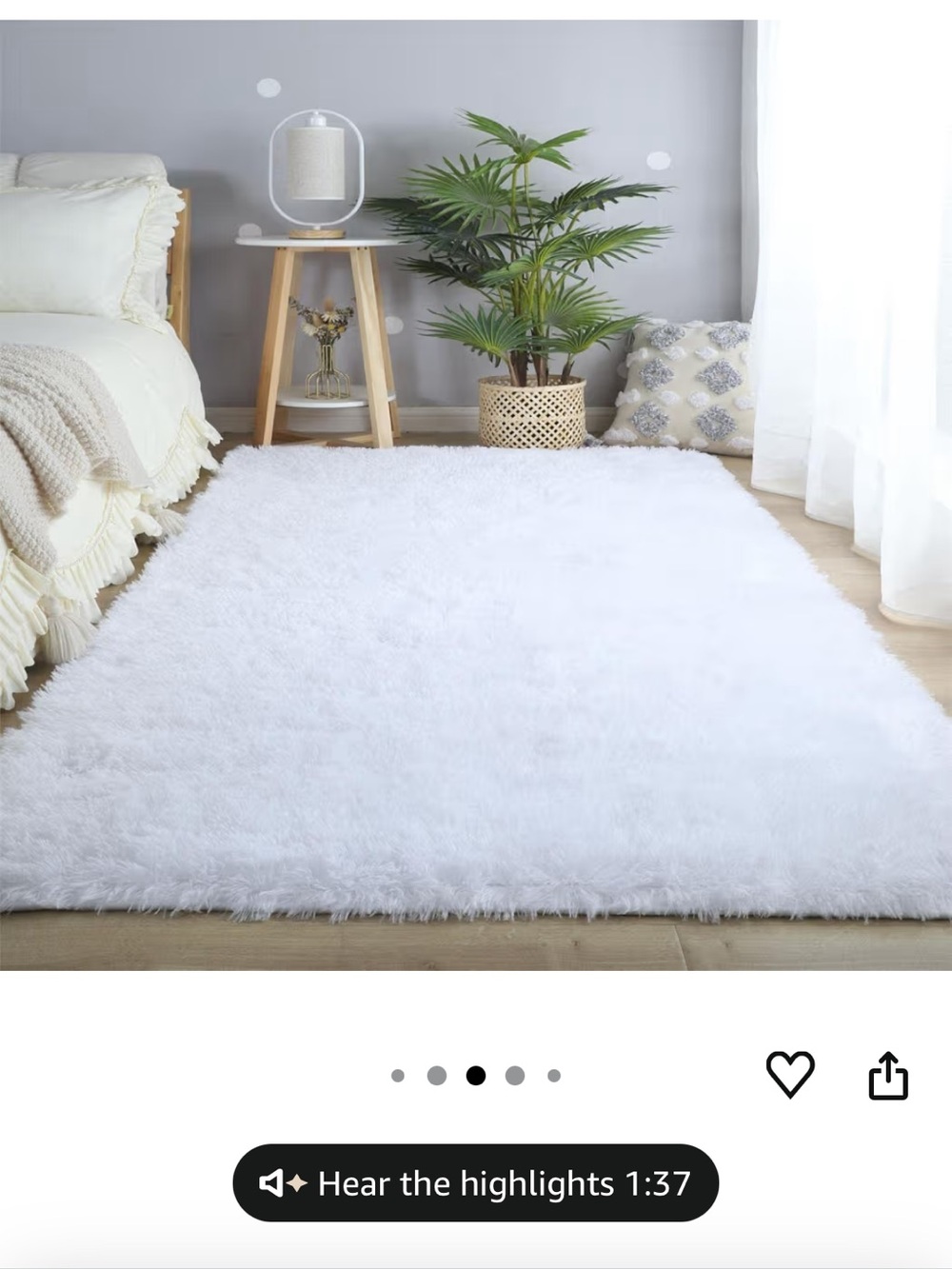 Plush White Shag Area Rug - Cozy Faux Fur Texture